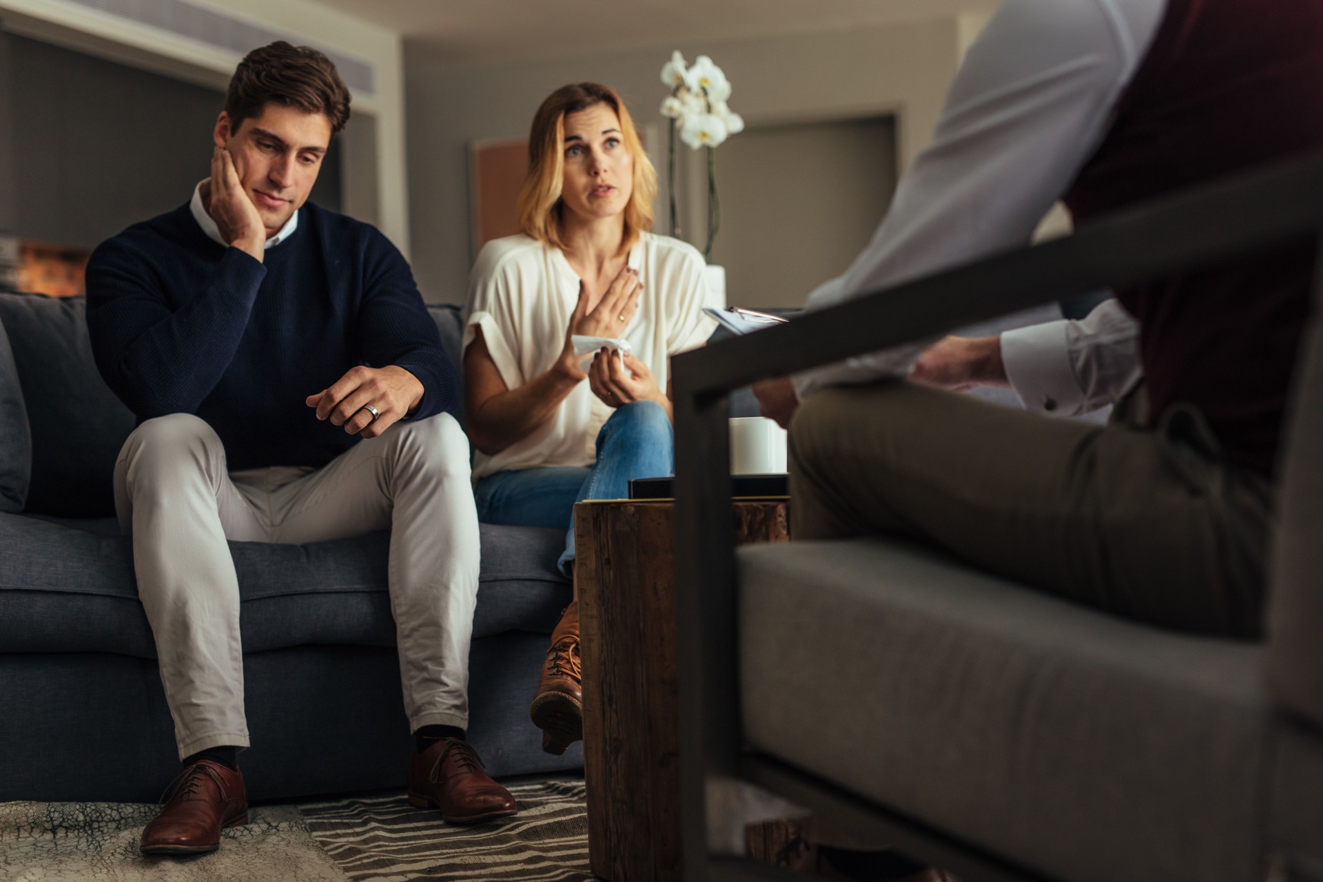 Young couple seeing a psychotherapist